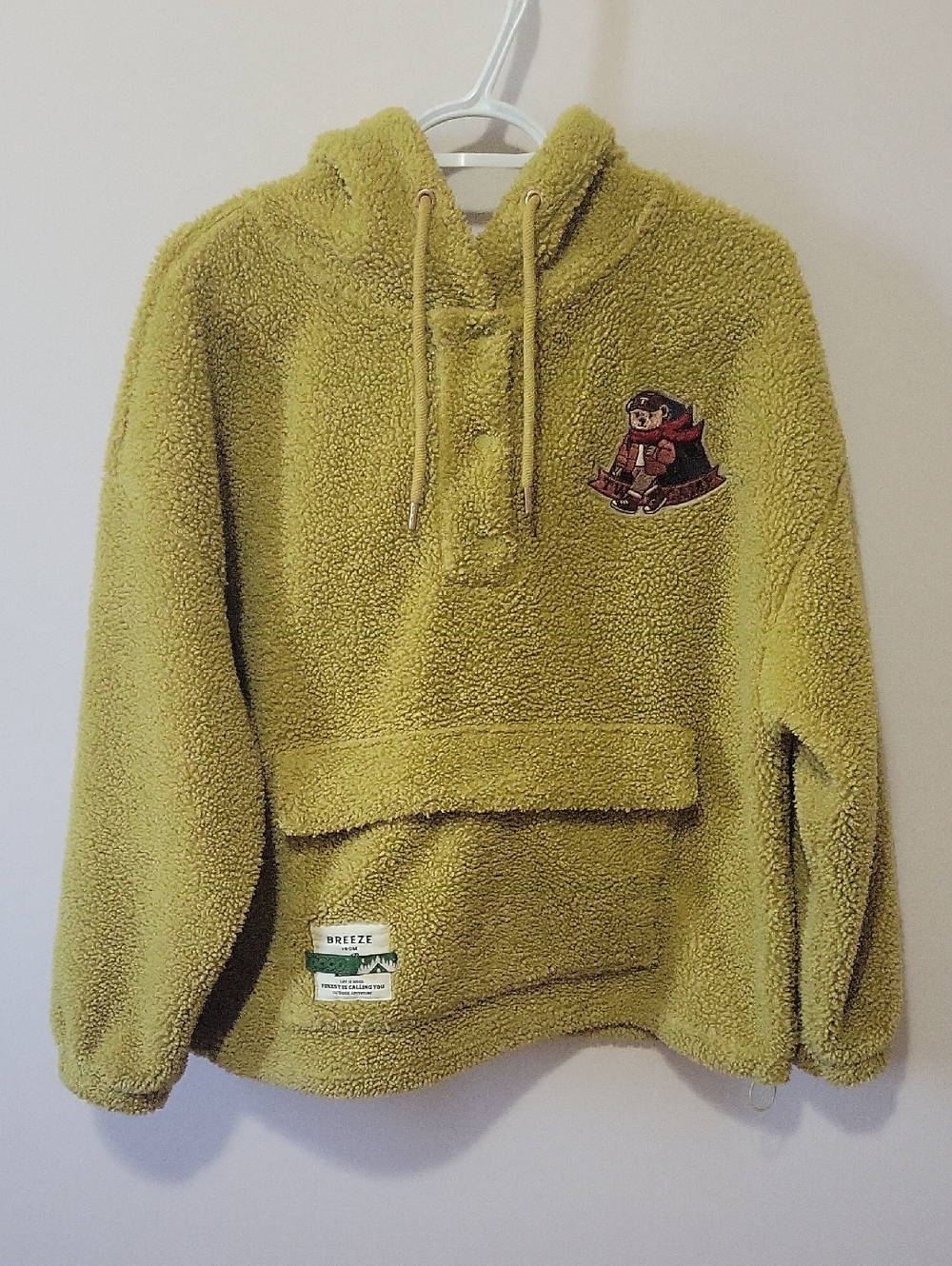 Teenie Weenie Olive Green Sherpa Hoodie with Bear Patch